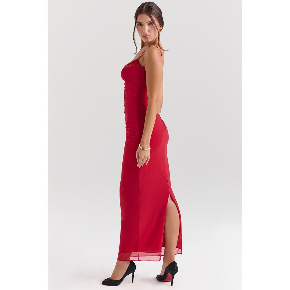 House of CB Nalini Holly Red Mesh Corset Maxi Dress - Picture 2 of 3